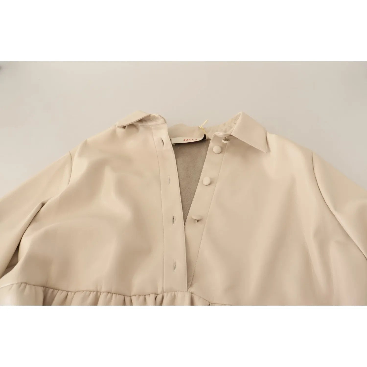 Jucca Leather Beige Long Sleeves Collared A-line Mini  Dress