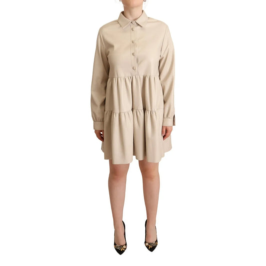 Jucca Leather Beige Long Sleeves Collared A-line Mini  Dress