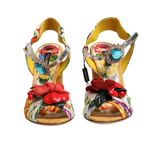 Dolce & Gabbana Multicolor Floral Crystal Embellished Sandals Shoes