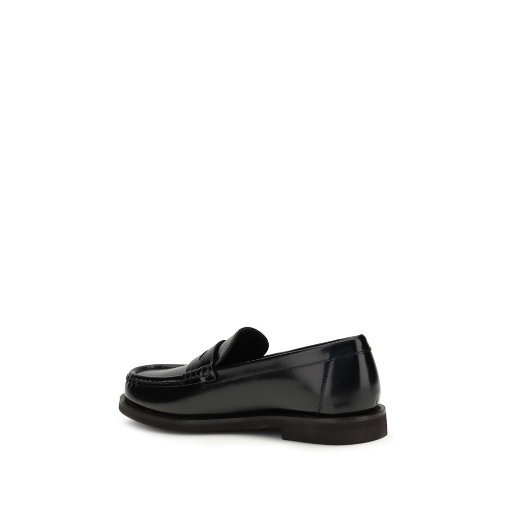 Brunello Cucinelli Black Leather Slip-On Loafers