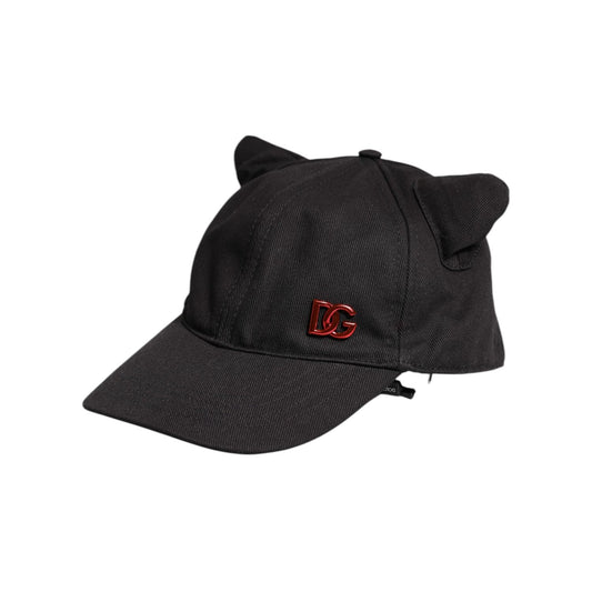 Dolce & Gabbana Black Cotton Logo Patch 6 Panels Baseball Cap Hat
