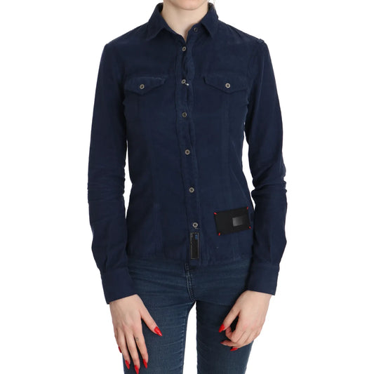 Acht Cotton Blue Corduroy Long Sleeves Shirt Top Blouse