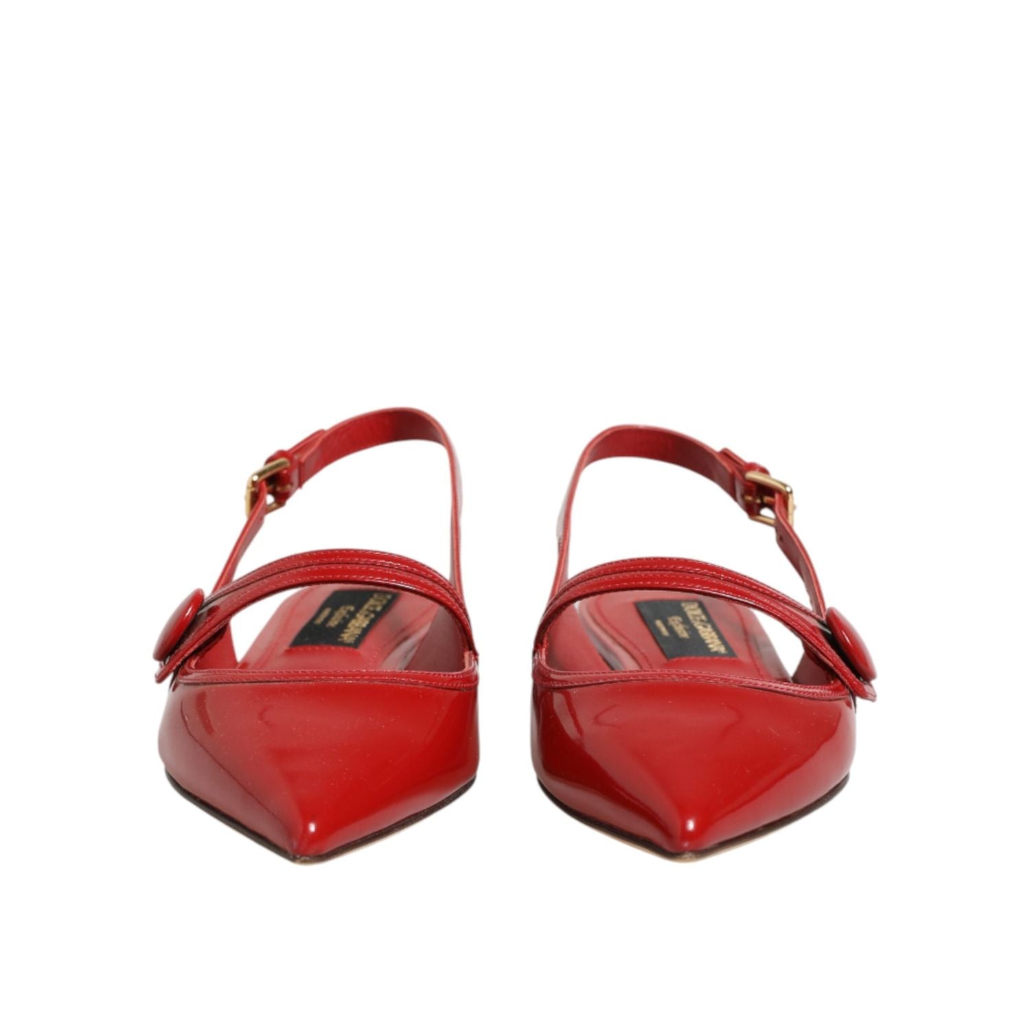Dolce & Gabbana Red Leather Slingback Flats Sandals Shoes
