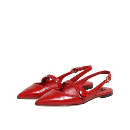 Dolce & Gabbana Red Leather Slingback Flats Sandals Shoes