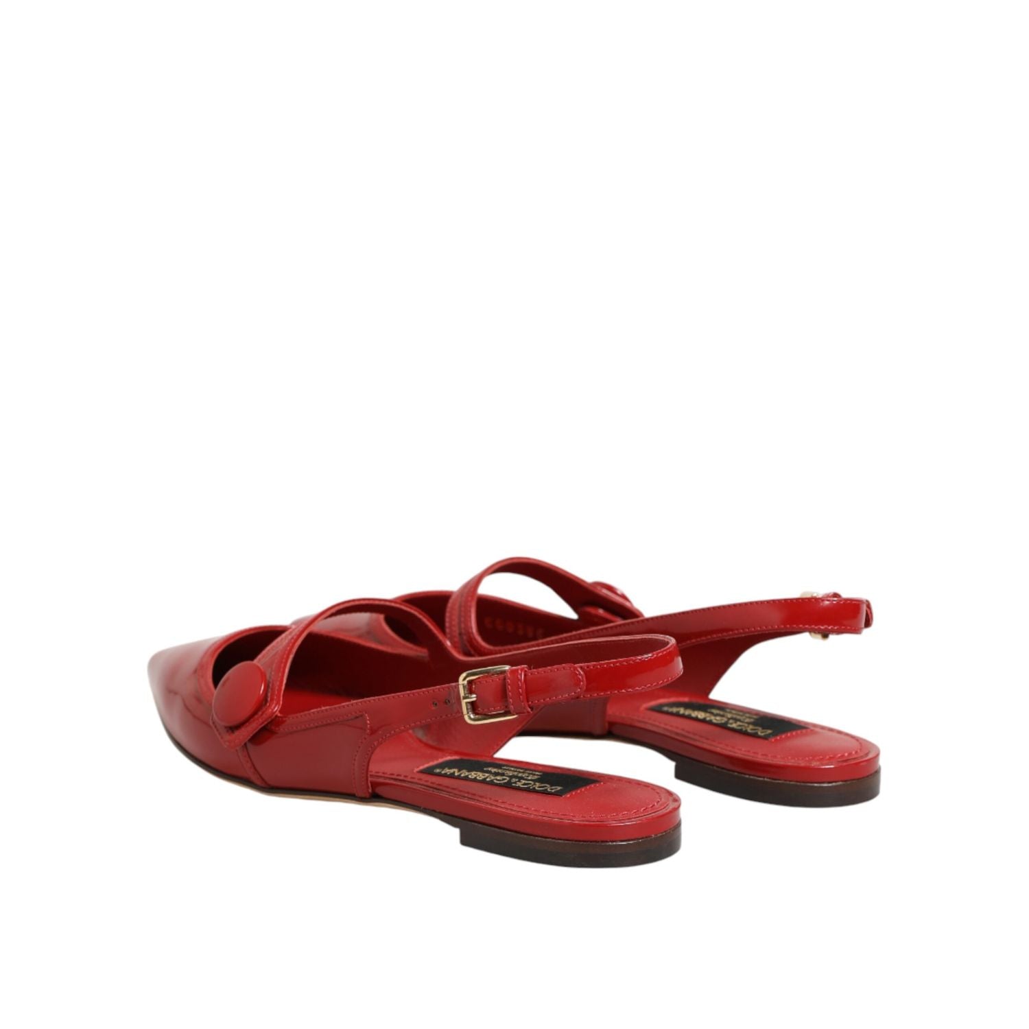 Dolce & Gabbana Red Leather Slingback Flats Sandals Shoes