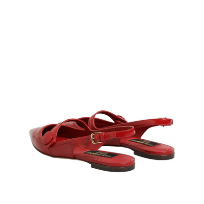 Dolce & Gabbana Red Leather Slingback Flats Sandals Shoes
