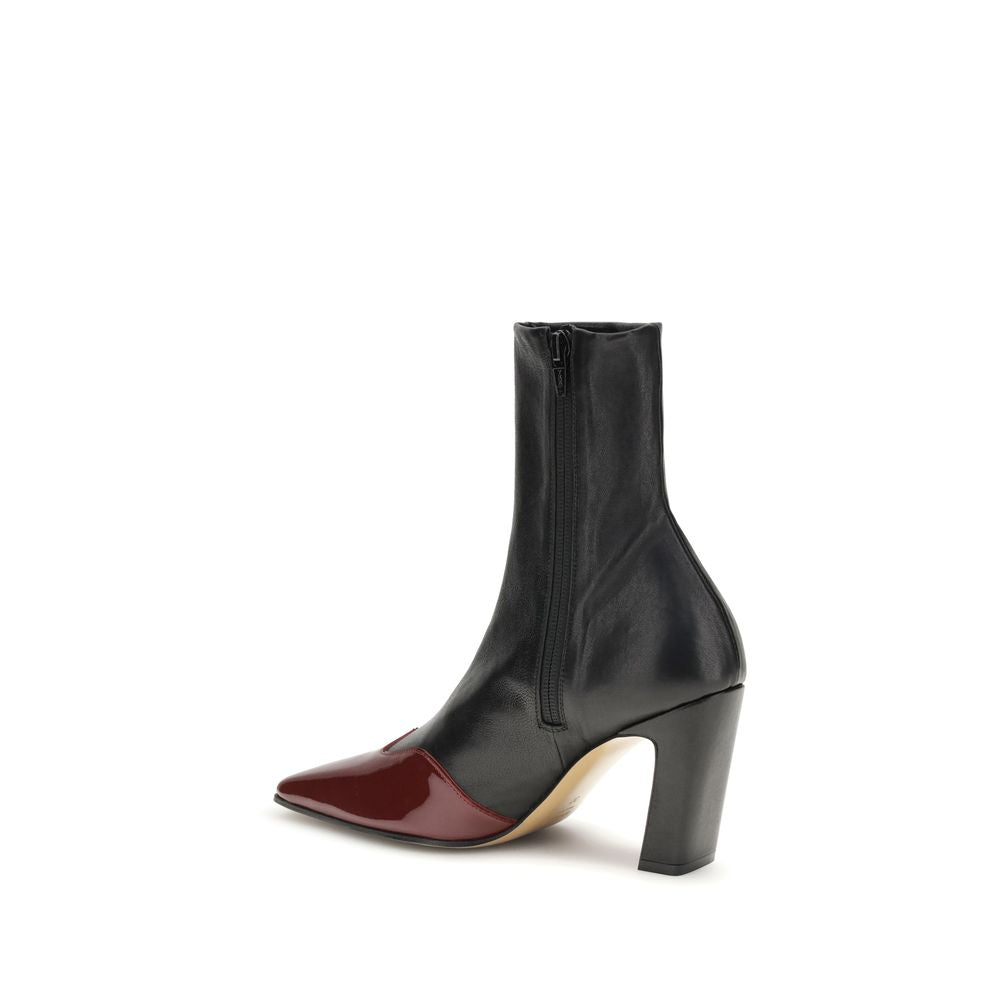 Khaite Black Leather Ankle Boots