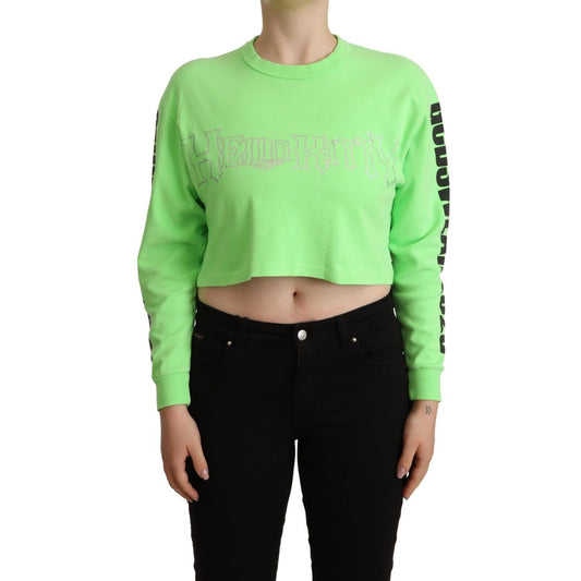 GCDS Mint Green Printed Long Sleeves Cropped Top Sweater