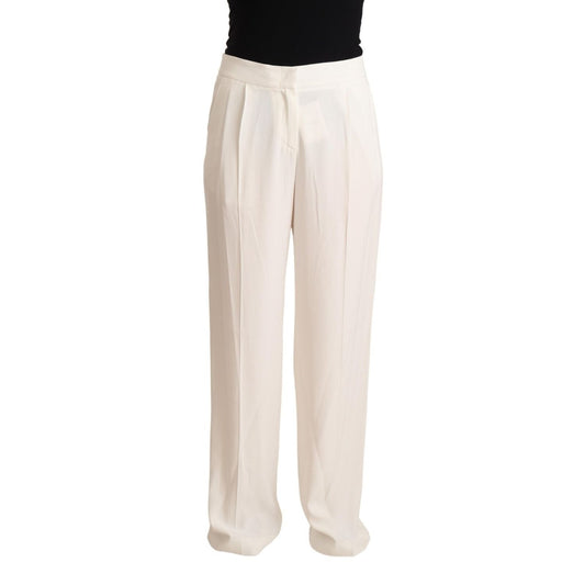 Tonello White High Waist Pleated Straight Formal Trouser Pants