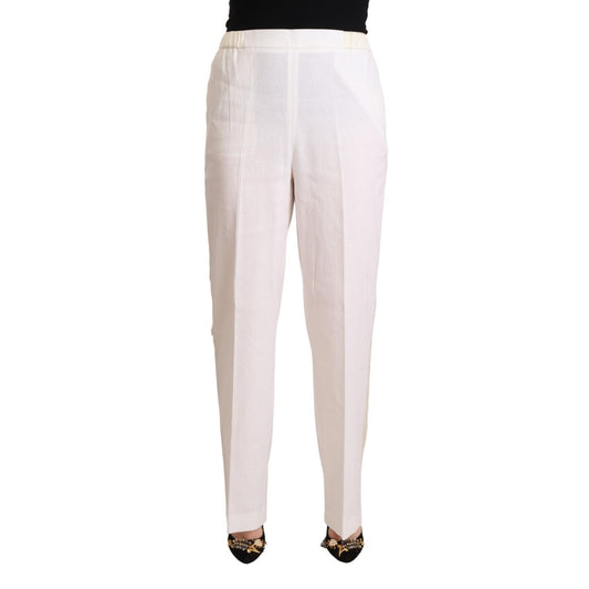 Fabiana Filippi Linen White High Waist Straight Formal Trouser Pants