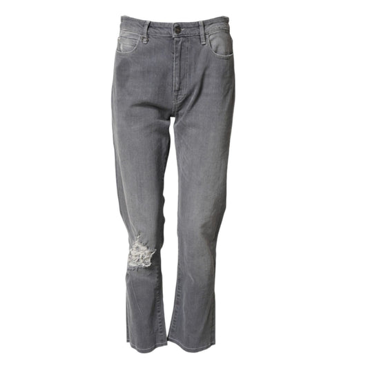 CYCLE Gray Tattered Mid Waist Men Straight Denim Trouser Jeans