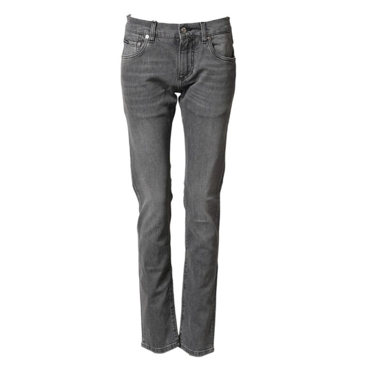 Dolce & Gabbana Gray Cotton Mid Waist Skinny Denim Jeans