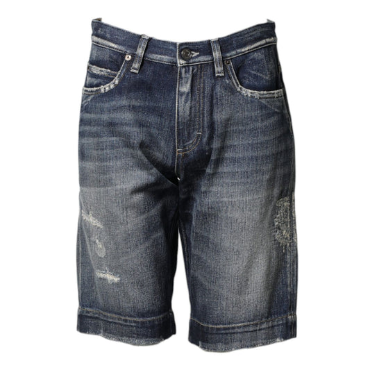 Dolce & Gabbana Blue Cotton Distressed Denim Bermuda Shorts
