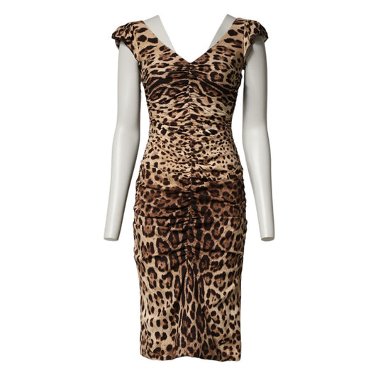 Dolce & Gabbana Brown Leopard Sleeveless Sheath Midi Dress
