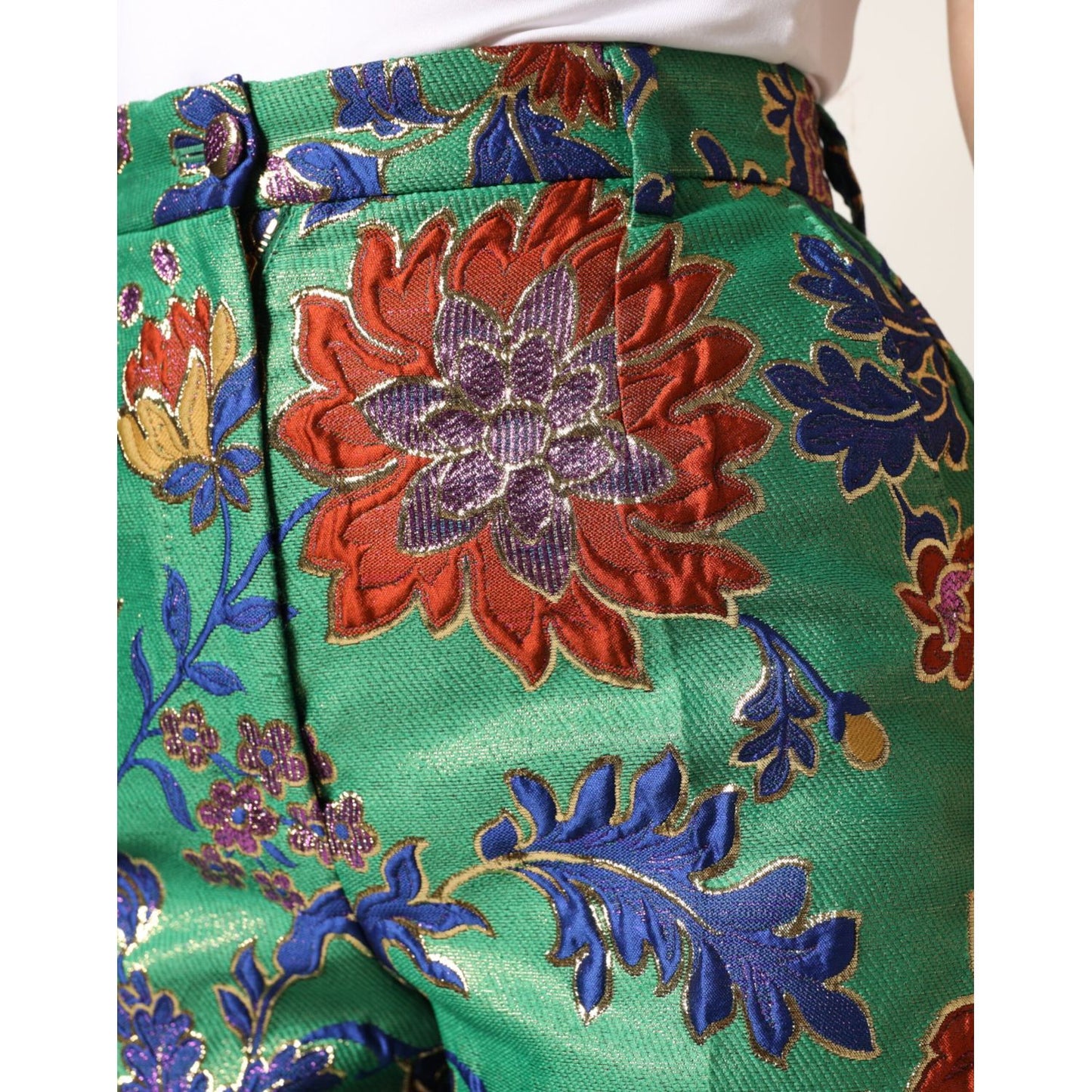 Dolce & Gabbana Green Floral Polyester BootCut Trouser Pants