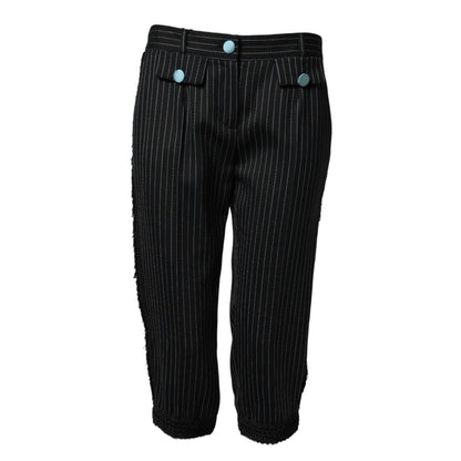 Dolce & Gabbana Black Wool Stripes Cropped Trouser Pants