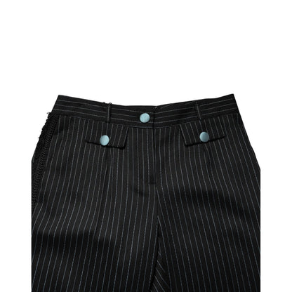 Dolce & Gabbana Black Wool Stripes Cropped Trouser Pants