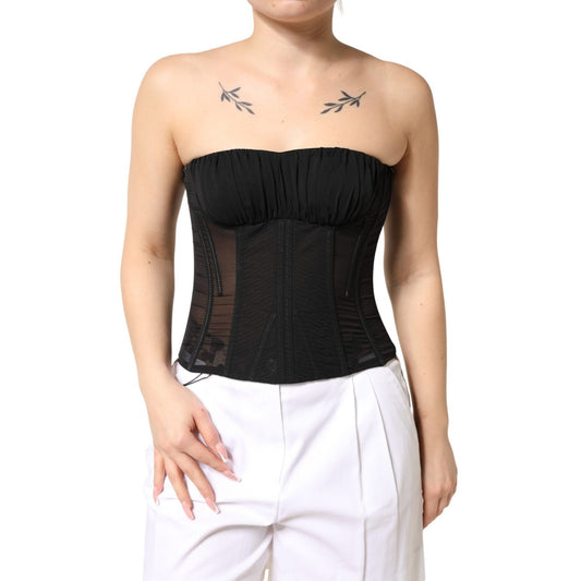 Dolce & Gabbana Black Silk Lace Bustier Corset Strapless Top