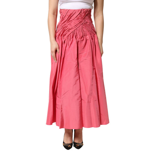 Dolce & Gabbana Pink Silk Pleated High Waist Midi Skirt