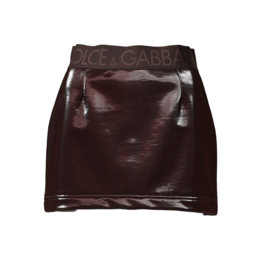 Dolce & Gabbana Dark Brown Cotton Fitted High Waist Mini Skirt