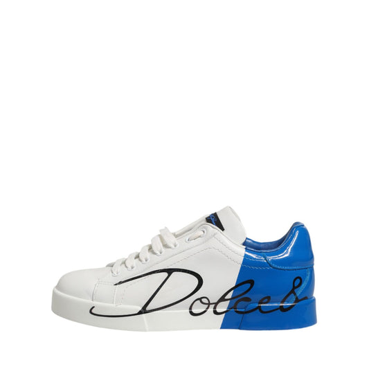 Dolce & Gabbana White Blue Portofino Low Top Sneakers Shoes