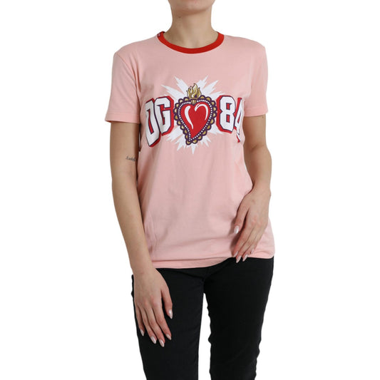 Dolce & Gabbana Pink Graphic Print Cotton Crew Neck T-shirt