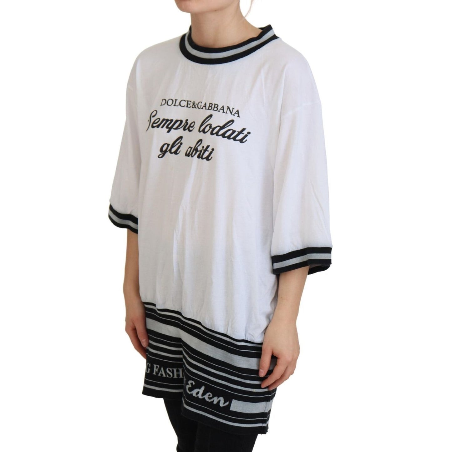 Dolce & Gabbana White Printed Short Sleeves Pullover Top