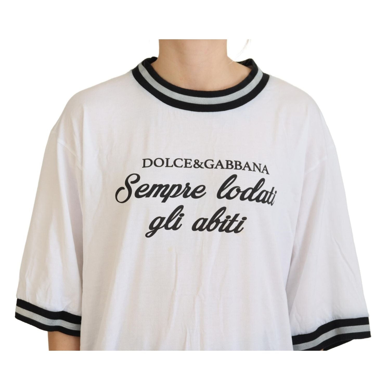 Dolce & Gabbana White Printed Short Sleeves Pullover Top