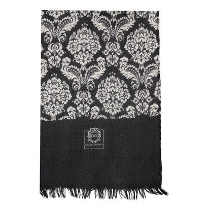 Dolce & Gabbana Black White Damask Patterned Lace Men Scarf