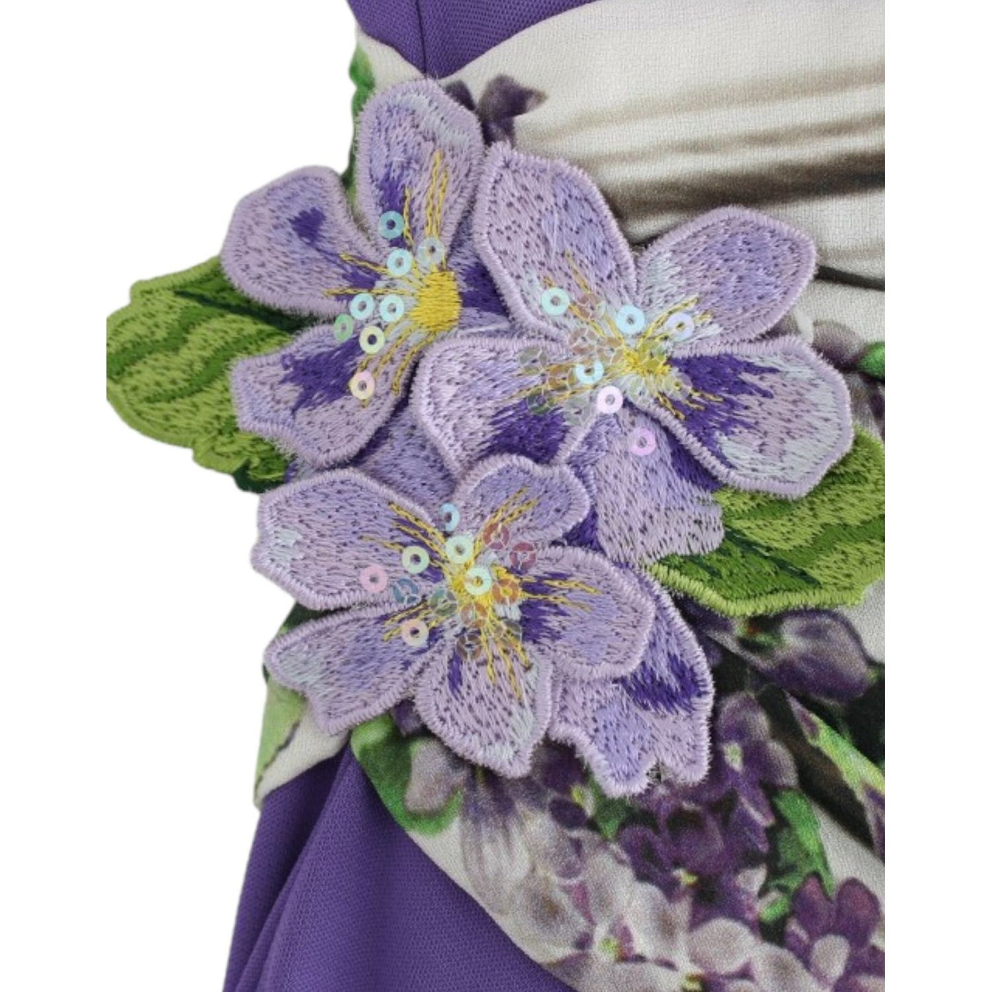 Cavalli Elegant Purple Floral Jersey Dress purple-longsleeved-dress