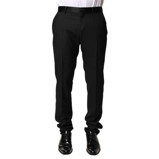 Dolce & Gabbana Black Wool Mid Waist Men Dress Trousers Pants
