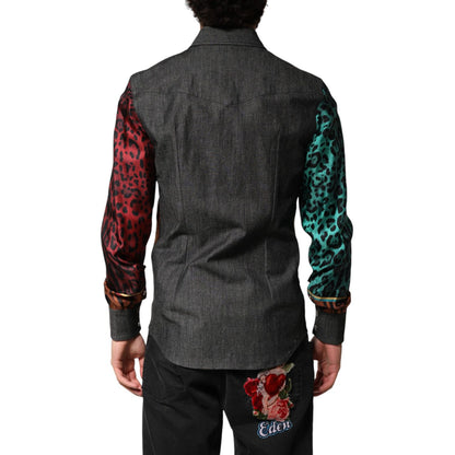 Dolce & Gabbana Multicolor Tiger Leopard Print Silk Men Shirt