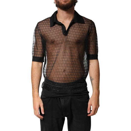 Dolce & Gabbana Black Sheer Short Sleeves Casual Polo  Top