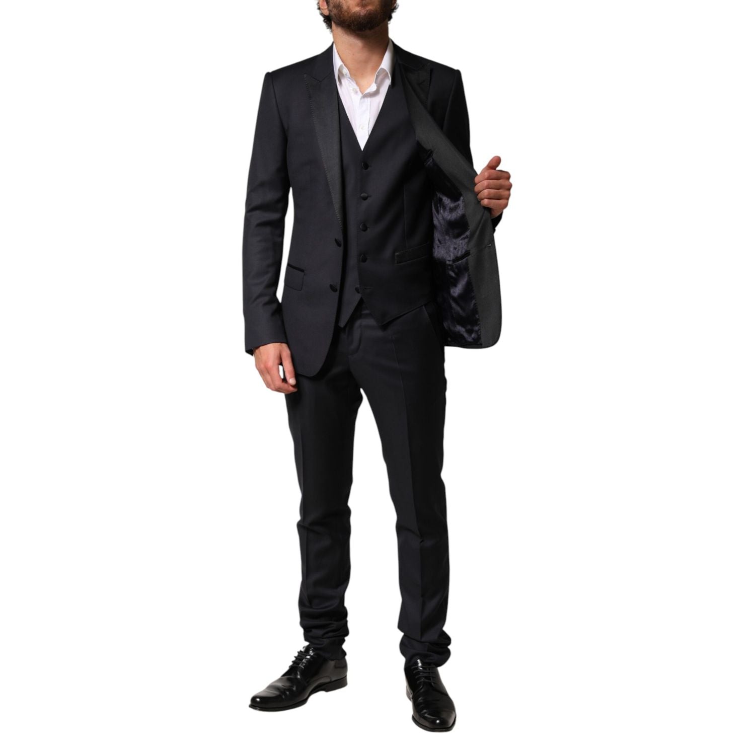 Dolce & Gabbana Black Wool Single Breasted 3 Piece Men Suit