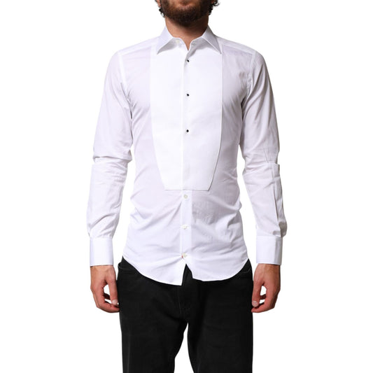 Dolce & Gabbana White Cotton GOLD Collared Dress Bib Formal Shirt