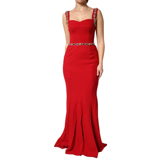 Dolce & Gabbana Red Embellished Sheath Mermaid Gown Dress