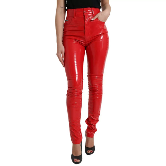 Dolce & Gabbana Shiny Red High Waist Skinny Trouser Pants