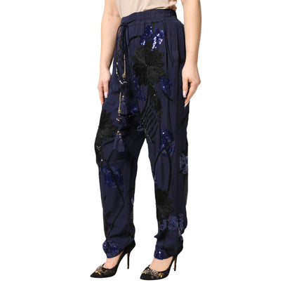Christian Pellizzari Blue Sequined Tapered Trouser Pants