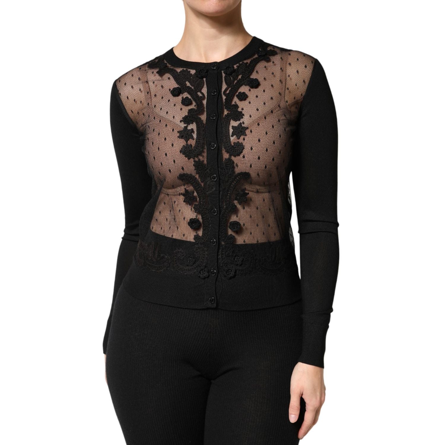 Dolce & Gabbana Black Sheer Button Down Cardigan Sweater