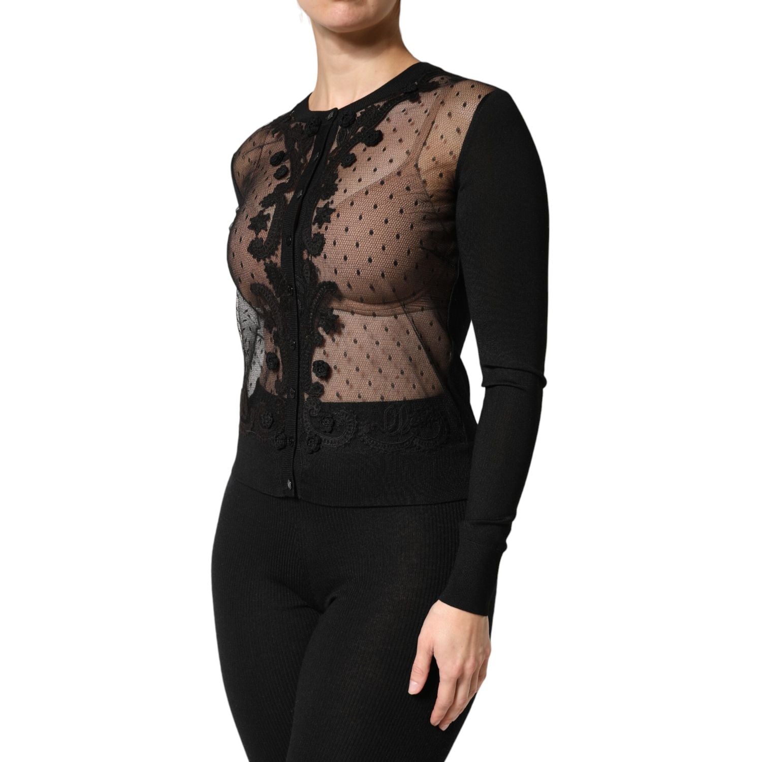 Dolce & Gabbana Black Sheer Button Down Cardigan Sweater