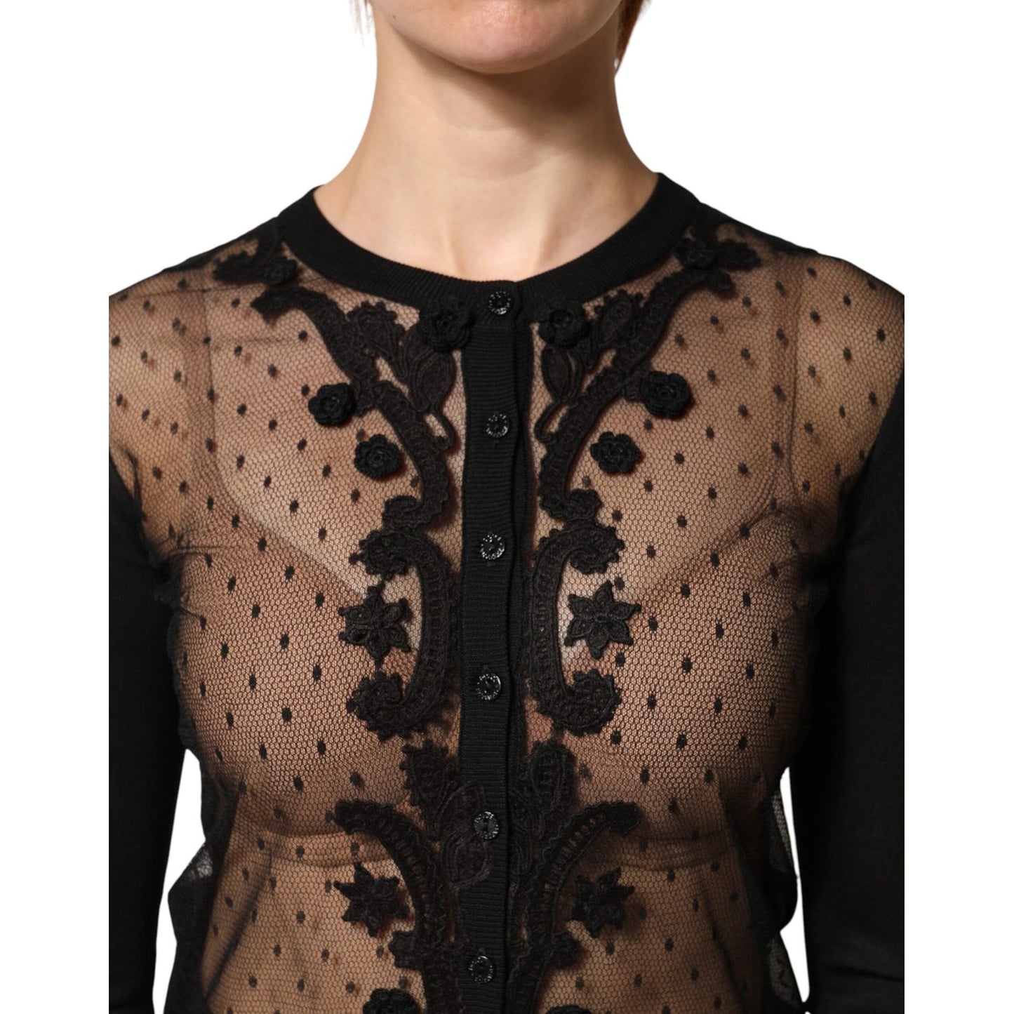 Dolce & Gabbana Black Sheer Button Down Cardigan Sweater