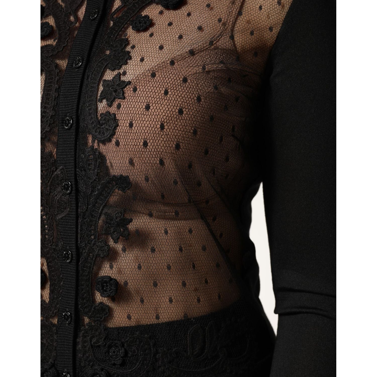 Dolce & Gabbana Black Sheer Button Down Cardigan Sweater