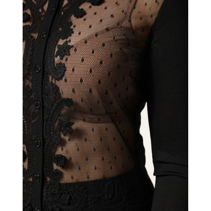 Dolce & Gabbana Black Sheer Button Down Cardigan Sweater