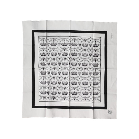 Dolce & Gabbana White Crown Cotton Men Square Foulard Scarf