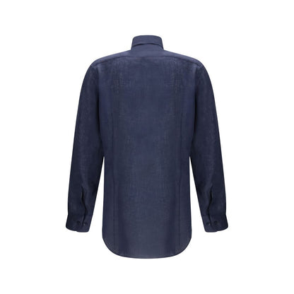 Etro Blue Linen Dress Shirt