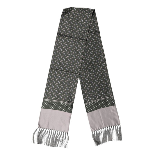 Dolce & Gabbana Gray Patterned Fringes Neck Foulard Scarf