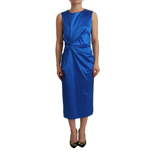 Parosh Acetate Royal Blue Roundneck Sleeveless Sheath Midi Dress