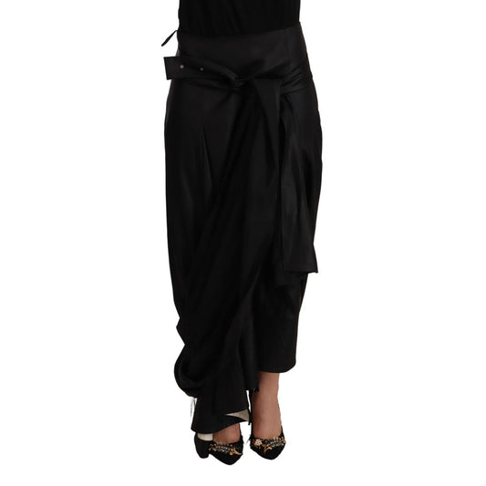 Celine Acetate Black High Waist Wrap Style Asymmetric Skirt