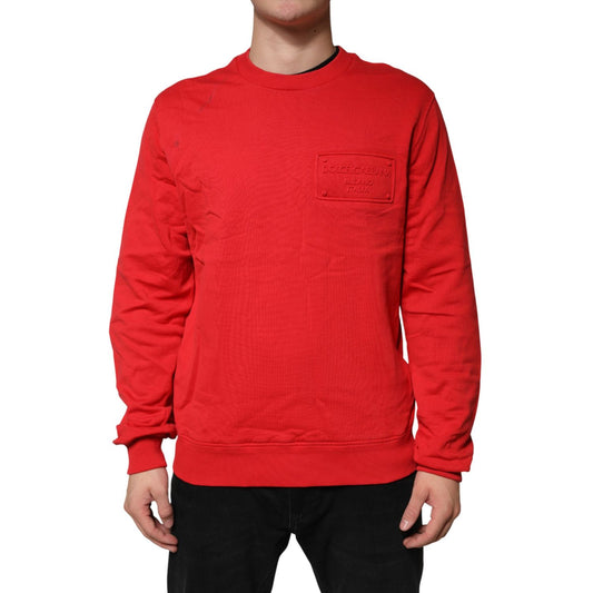 Dolce & Gabbana Red Logo Cotton Crew Neck Sweatshirt Sweater