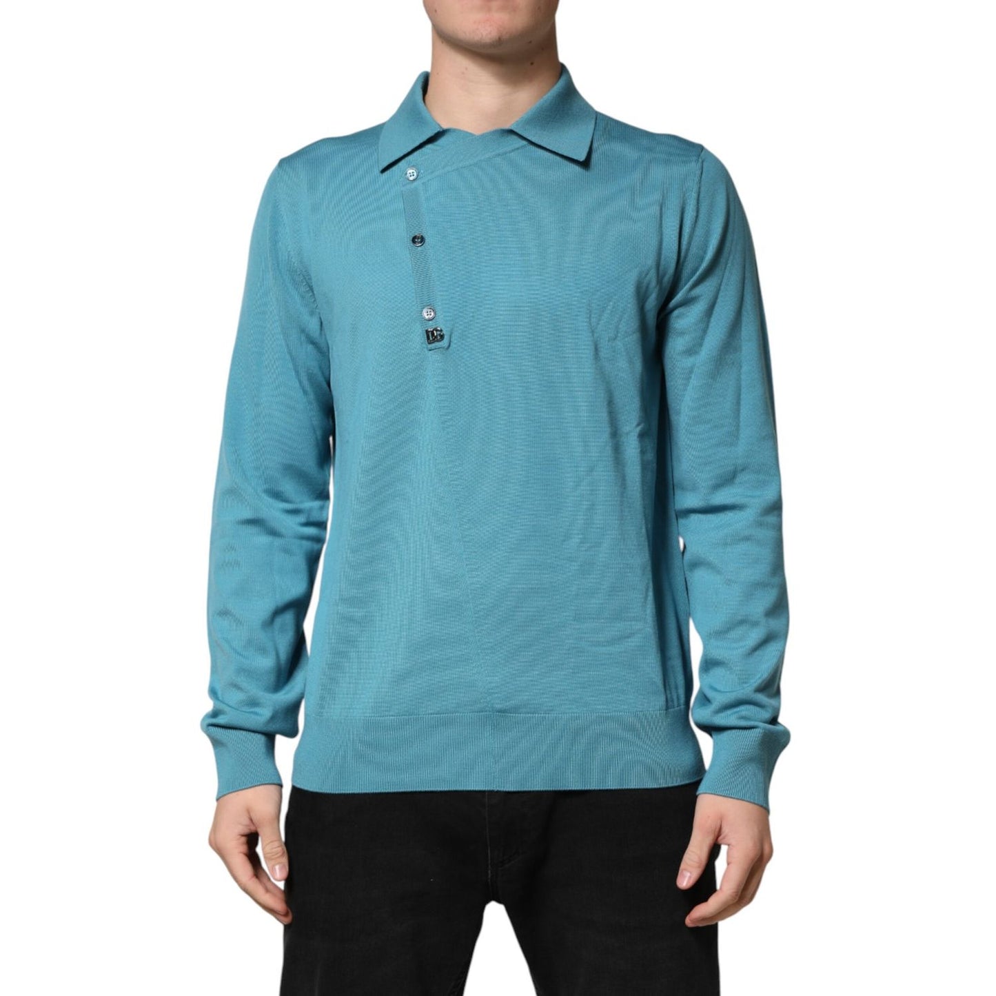 Dolce & Gabbana Teal Wool Collared Polo Pullover Sweater